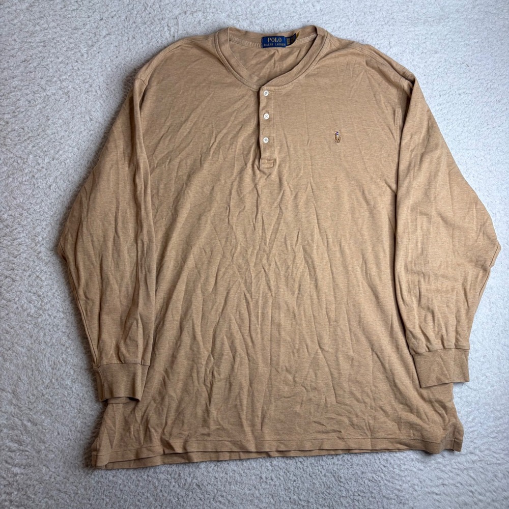 Polo Ralph Lauren Mens 3XB Henley Shirt Tan Long Sleeve Cotton Big & Tall